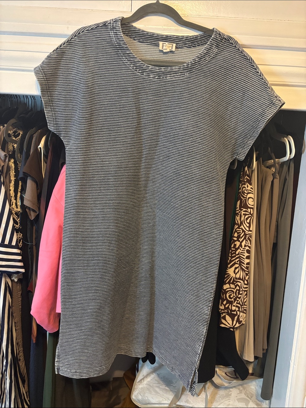 Striped Short-Sleeve Tunic Dress - Blue & White